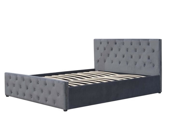 Double Gas Lift Storage Bed ไม้อัดผ้ากำมะหยี่ขนาดเล็กสีเทาอ่อนเตียงหุ้มเบาะ