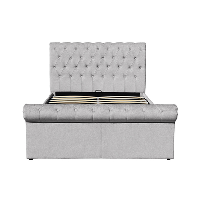 ไม้อัด Chenille Ottoman โครงเตียงคู่พร้อมที่เก็บของ Sleigh Shape ขนาดเต็ม