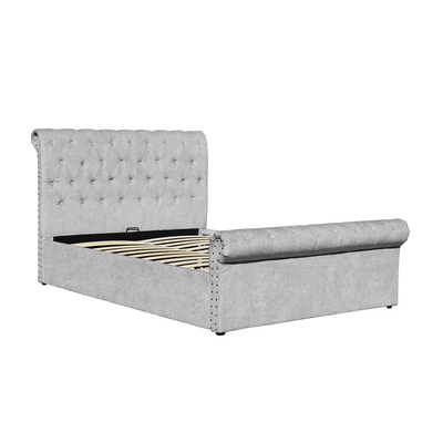 ไม้อัด Chenille Ottoman โครงเตียงคู่พร้อมที่เก็บของ Sleigh Shape ขนาดเต็ม