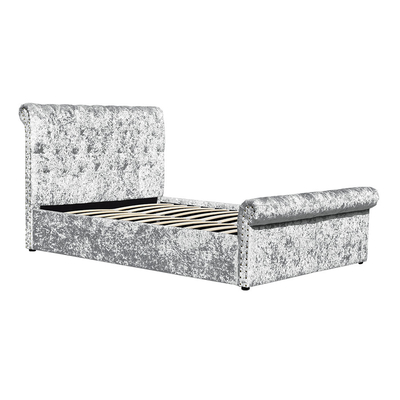 Crush Velvet Gas Lift Storage Bed OEM โครงเตียงคู่หุ้มด้วยเงิน