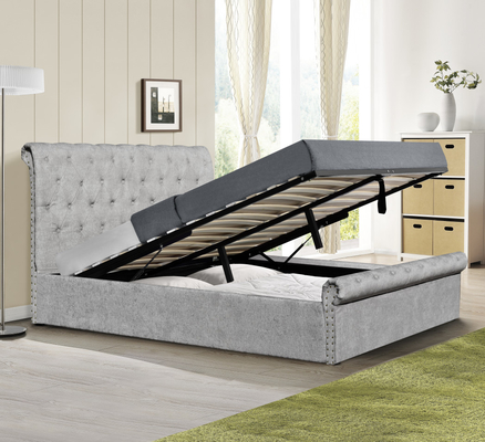 ไม้อัด Chenille Ottoman โครงเตียงคู่พร้อมที่เก็บของ Sleigh Shape ขนาดเต็ม
