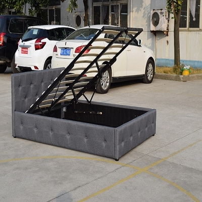 Queen Tufted Gas Lift Storage Bed หัวเตียงผ้าหุ้มเบาะ