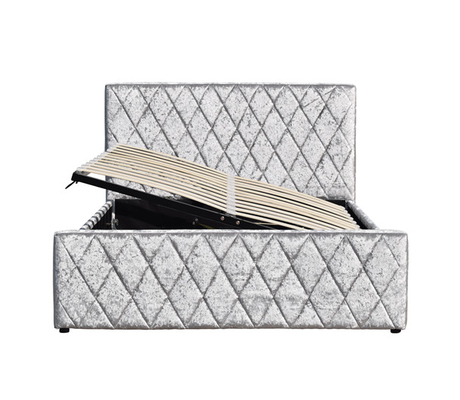 Ottoman Grey Velvet Tufted Storage โครงเตียงยกแก๊ส OEM ODM