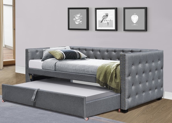 เตียงนอนเล่นกำมะหยี่ขนาดเต็มดึงออกเตียง Trundle Single Chesterfield Grey Plush