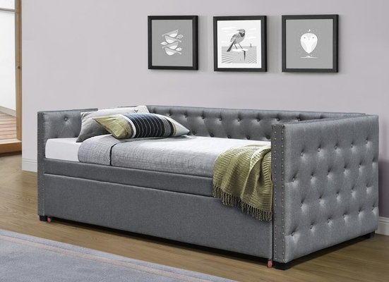 เตียงนอนเล่นกำมะหยี่ขนาดเต็มดึงออกเตียง Trundle Single Chesterfield Grey Plush