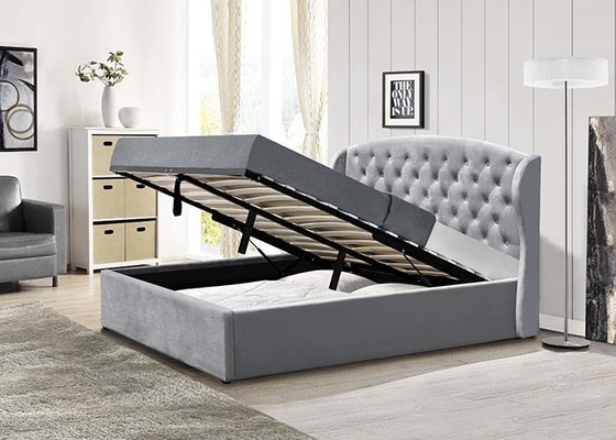 4 FT Ottoman Tufted Storage Bed Foot Lift เปิดแก๊สพร้อมหัวเตียงสีเทา