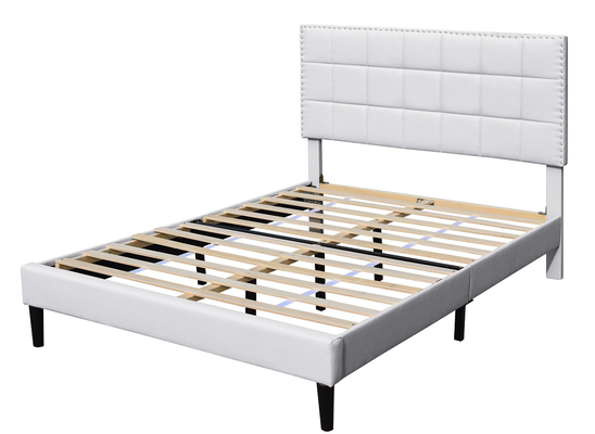 เตียงนอนที่เก็บของ King King สีขาว PU Square Tufted Headboard Bed Frame 140X190Cm