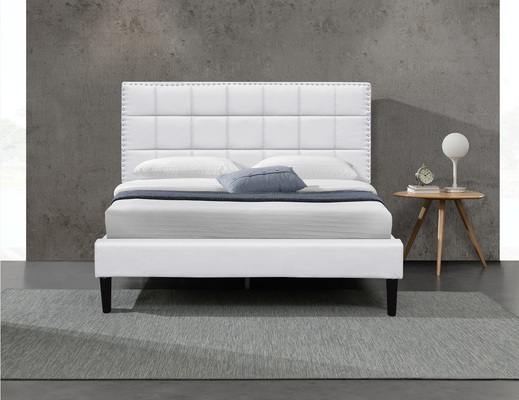 เตียงนอนที่เก็บของ King King สีขาว PU Square Tufted Headboard Bed Frame 140X190Cm