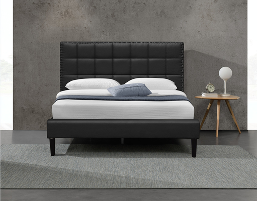 เตียงนอนที่เก็บของ King King สีขาว PU Square Tufted Headboard Bed Frame 140X190Cm