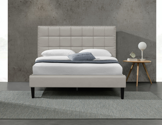 เตียงนอนที่เก็บของ King King สีขาว PU Square Tufted Headboard Bed Frame 140X190Cm