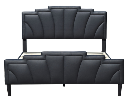 โครงเตียงหุ้มด้วยโครงโลหะ OEM Modern Queen Size PU Leather Black