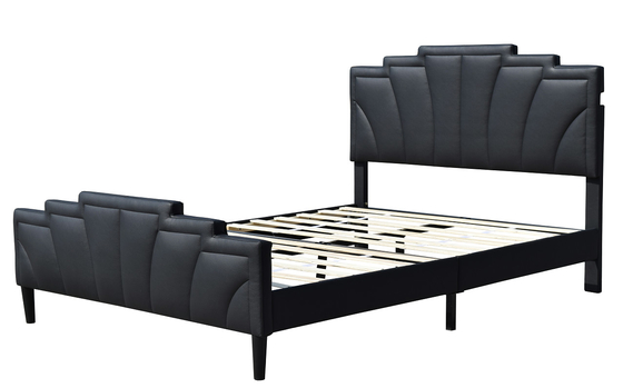 โครงเตียงหุ้มด้วยโครงโลหะ OEM Modern Queen Size PU Leather Black