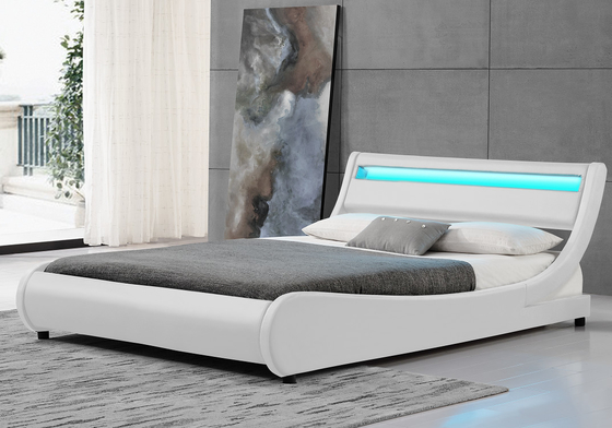 Curve King Size โครงเตียงบุนวม LED สีขาว PU 140x200CM