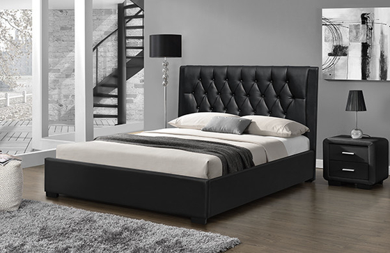 160 * 200 ซม. PU Tufted Headboard โครงเตียงควีนไซส์ขาพลาสติกสีดำ