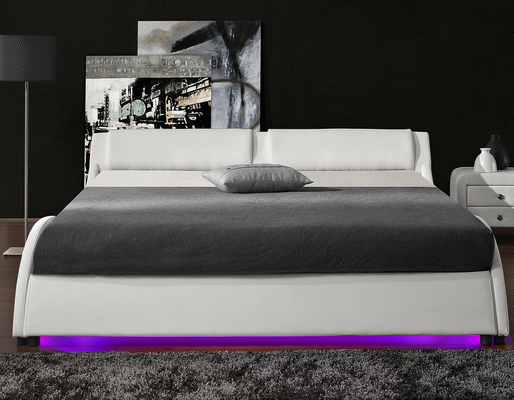 2 โครงเตียงไฟ LED แพลตฟอร์มหุ้มเบาะคู่ขนาด PU Leather
