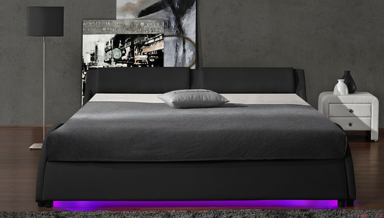 2 โครงเตียงไฟ LED แพลตฟอร์มหุ้มเบาะคู่ขนาด PU Leather
