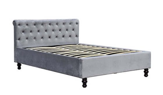 ชั้นวางของ Lambeth Grey Velvet Sleigh Storage Ottoman Bed Frame Double King Size