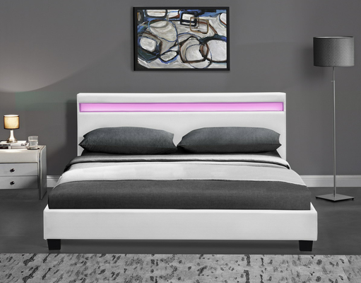 โครงเตียงหุ้มเบาะ RGB LED พร้อมไฟ LED ราคาถูกประกอบง่าย PU Leather