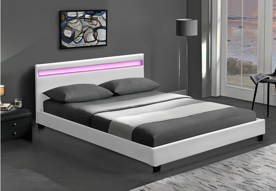 โครงเตียงหุ้มเบาะ RGB LED พร้อมไฟ LED ราคาถูกประกอบง่าย PU Leather