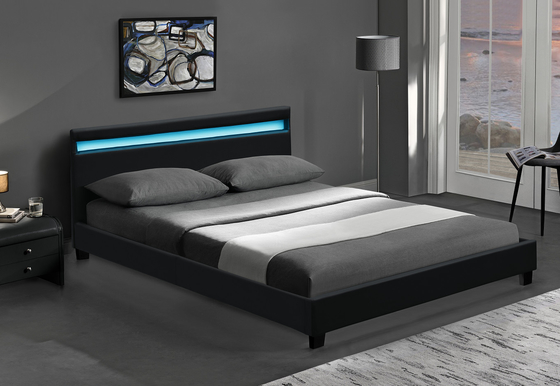 โครงเตียงหุ้มเบาะ RGB LED พร้อมไฟ LED ราคาถูกประกอบง่าย PU Leather