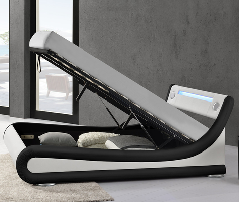 โครงเตียงหุ้มเบาะ LED พร้อมลำโพง Bluetooth PU Black White