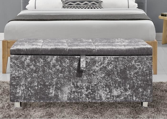 Crush Diamond Silver Crushed Velvet Ottoman กล่องเก็บของออตโตมันพับได้