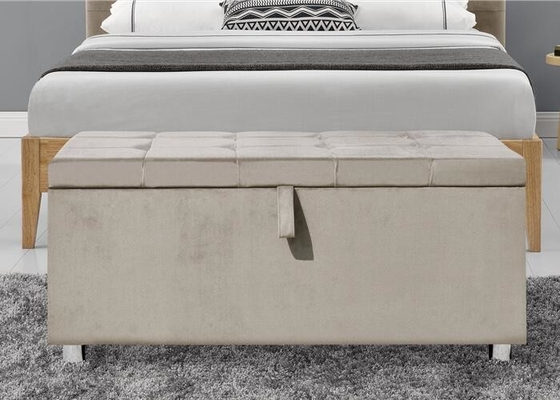 Chesterfiled Grey Ottoman Storage Box Crushed Velvet Toy Bench Plush Soft