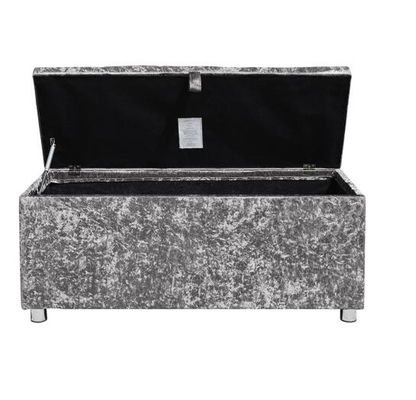 Crush Diamond Silver Crushed Velvet Ottoman กล่องเก็บของออตโตมันพับได้