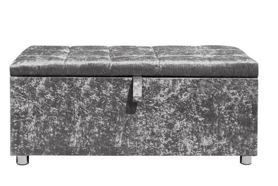Crush Diamond Silver Crushed Velvet Ottoman กล่องเก็บของออตโตมันพับได้