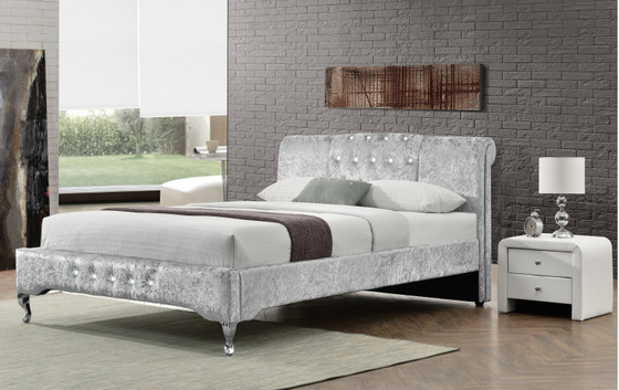 หรูหรา Duble ขนาด Tufted Storage เตียงผ้าสำลีเศษไม้คริสตัลปุ่มสไตล์ยุโรป