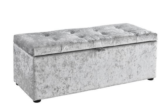 Crush Silver Velvet Ottoman Storage Chest Toy Box For Bedroom Living Room