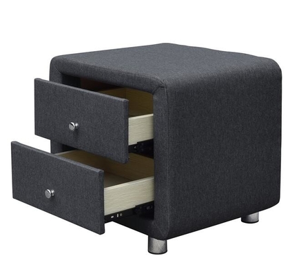 โต๊ะข้างเตียงผ้าลินินสีเทากำมะหยี่ Nightstand 2 ลิ้นชัก