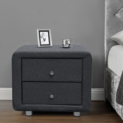 โต๊ะข้างเตียงผ้าลินินสีเทากำมะหยี่ Nightstand 2 ลิ้นชัก